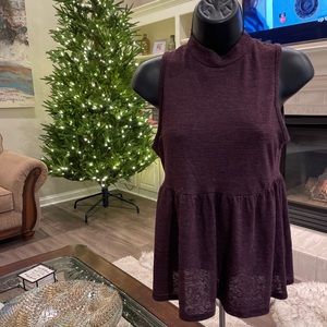 Charlotte Russe Black and purple striped mock neck peplum top size small